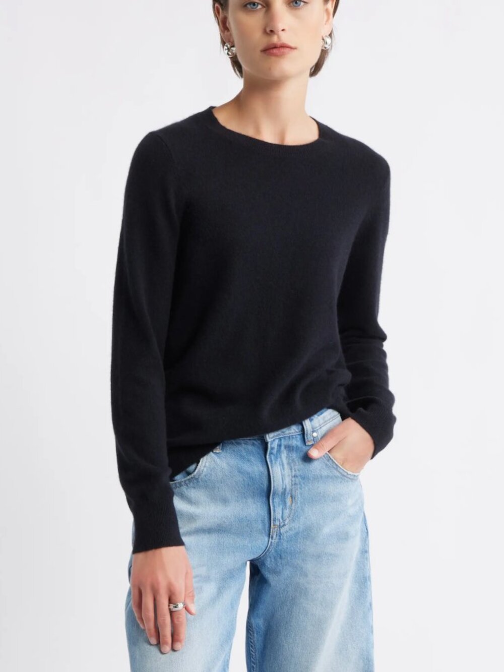 Nordstrom Black knit Cashmere Crewneck Sweater winter academia old money office